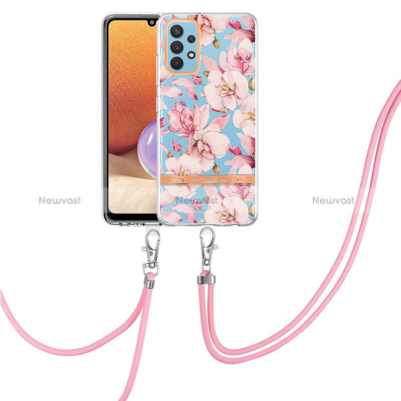 Silicone Candy Rubber Gel Fashionable Pattern Soft Case Cover with Lanyard Strap Y06B for Samsung Galaxy A32 4G