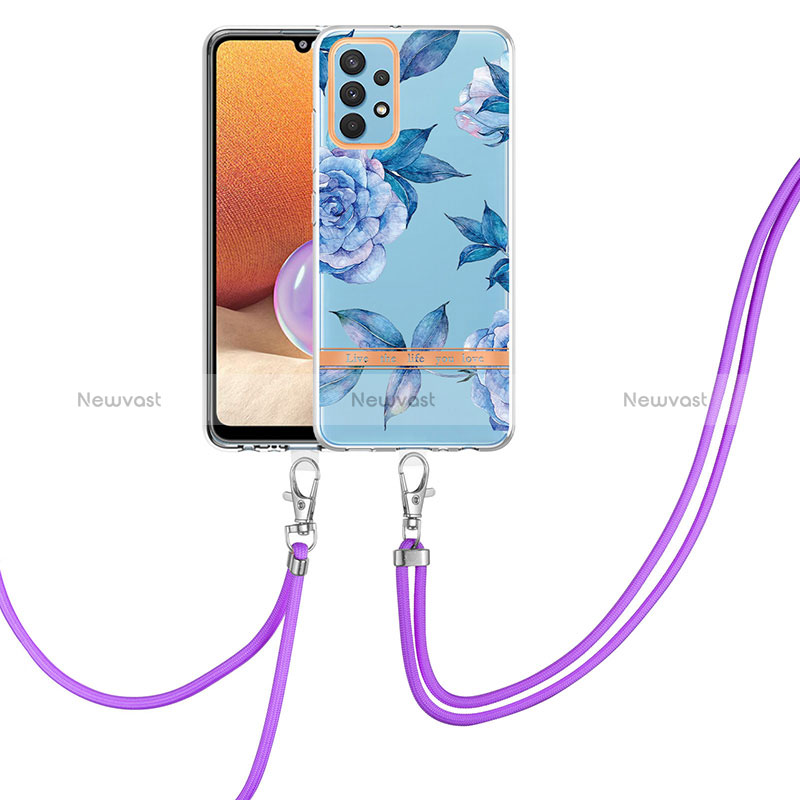 Silicone Candy Rubber Gel Fashionable Pattern Soft Case Cover with Lanyard Strap Y06B for Samsung Galaxy A32 4G