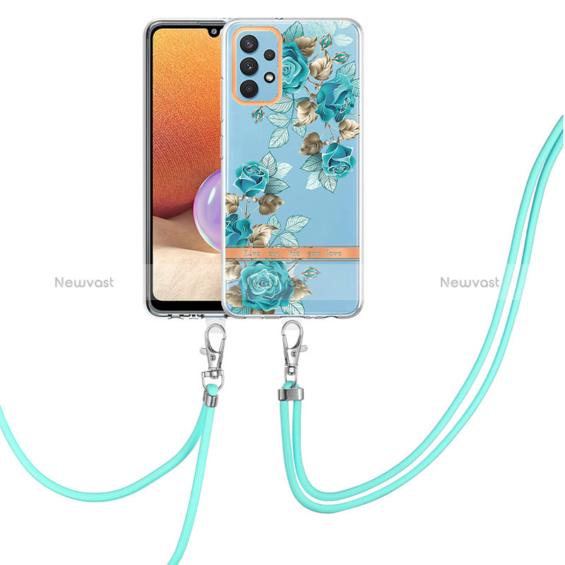 Silicone Candy Rubber Gel Fashionable Pattern Soft Case Cover with Lanyard Strap Y06B for Samsung Galaxy A32 4G