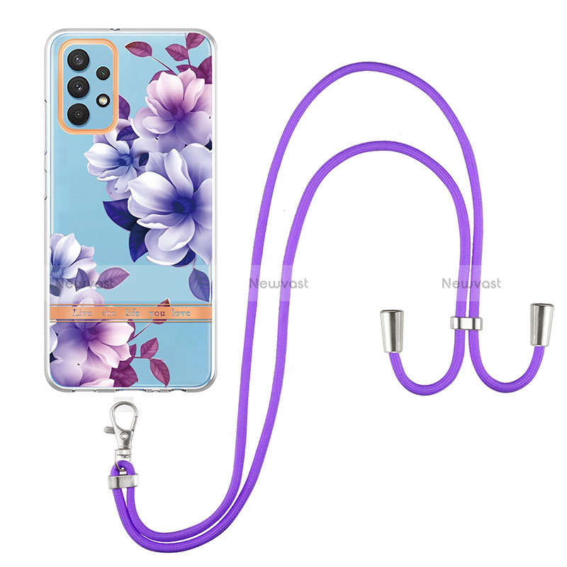 Silicone Candy Rubber Gel Fashionable Pattern Soft Case Cover with Lanyard Strap Y06B for Samsung Galaxy A32 4G