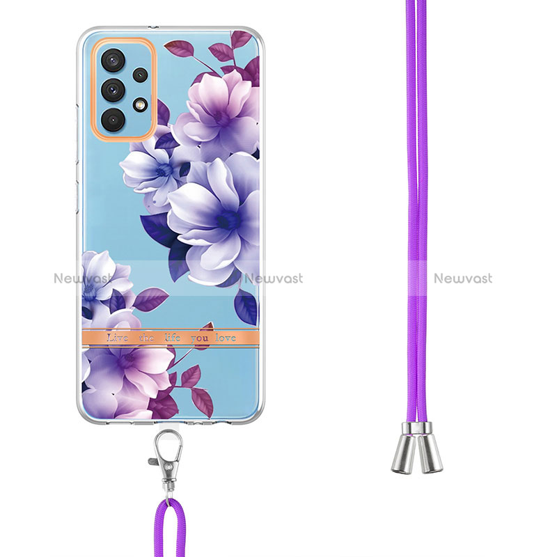 Silicone Candy Rubber Gel Fashionable Pattern Soft Case Cover with Lanyard Strap Y06B for Samsung Galaxy A32 5G