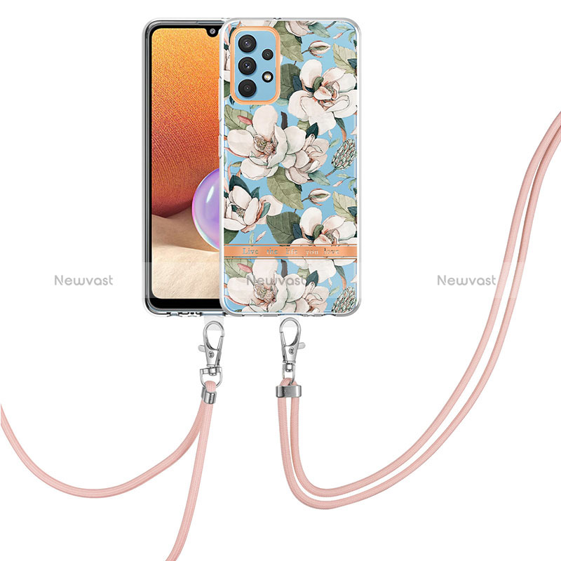 Silicone Candy Rubber Gel Fashionable Pattern Soft Case Cover with Lanyard Strap Y06B for Samsung Galaxy A32 5G White