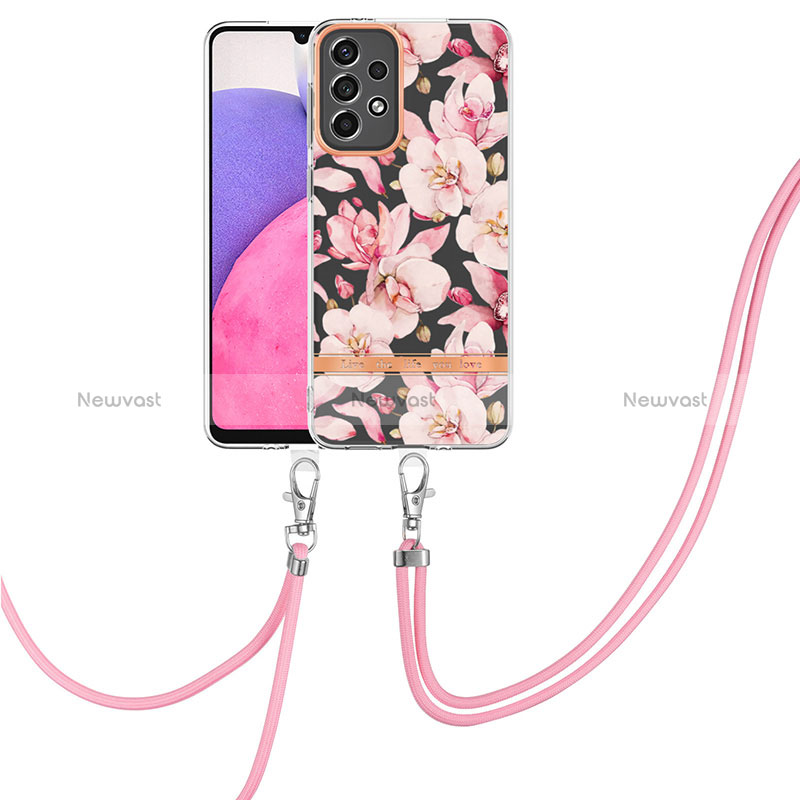 Silicone Candy Rubber Gel Fashionable Pattern Soft Case Cover with Lanyard Strap Y06B for Samsung Galaxy A33 5G