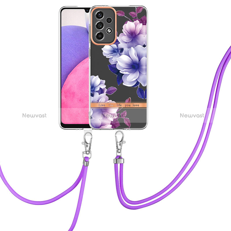 Silicone Candy Rubber Gel Fashionable Pattern Soft Case Cover with Lanyard Strap Y06B for Samsung Galaxy A33 5G Purple