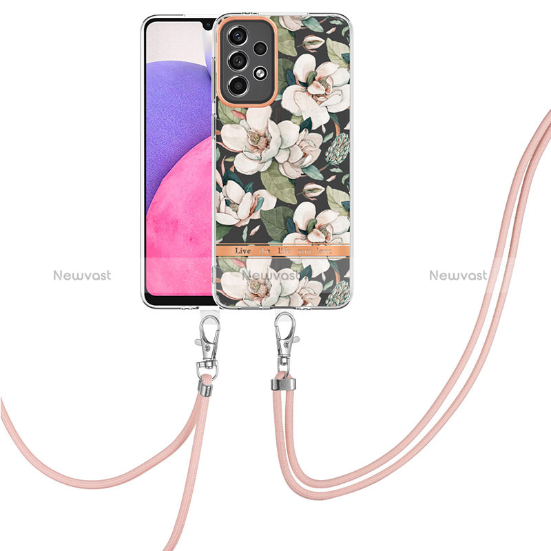Silicone Candy Rubber Gel Fashionable Pattern Soft Case Cover with Lanyard Strap Y06B for Samsung Galaxy A33 5G White