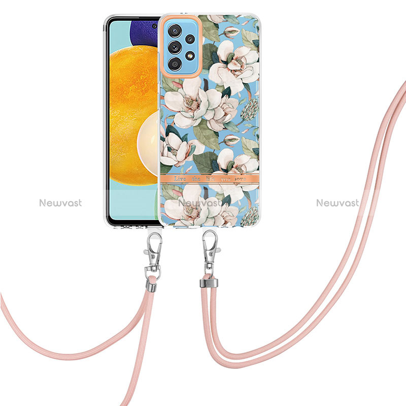 Silicone Candy Rubber Gel Fashionable Pattern Soft Case Cover with Lanyard Strap Y06B for Samsung Galaxy A52 4G