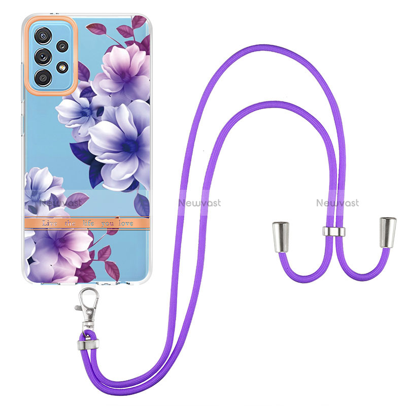 Silicone Candy Rubber Gel Fashionable Pattern Soft Case Cover with Lanyard Strap Y06B for Samsung Galaxy A52 4G