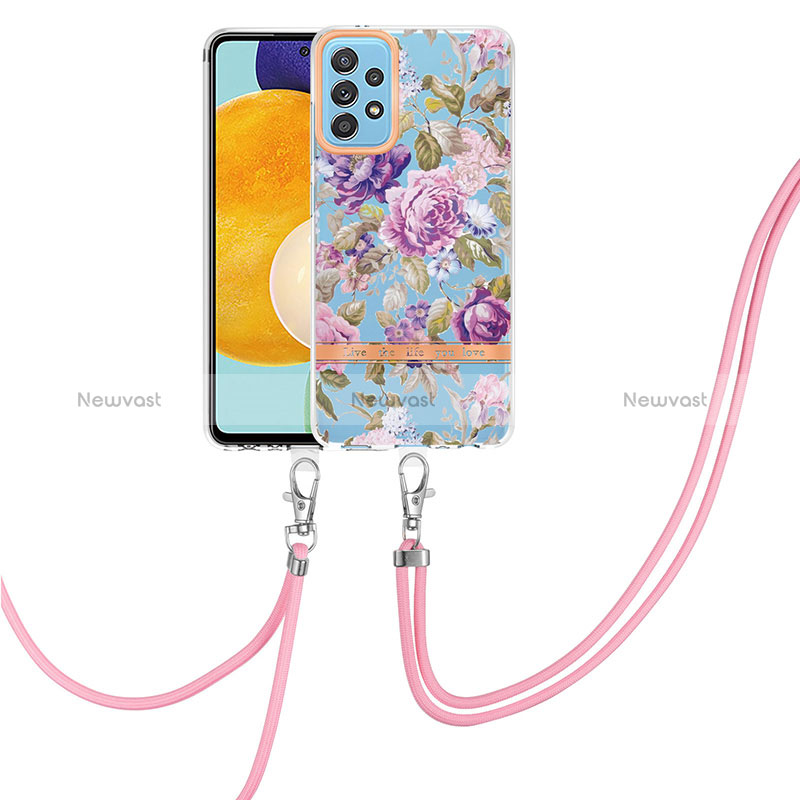 Silicone Candy Rubber Gel Fashionable Pattern Soft Case Cover with Lanyard Strap Y06B for Samsung Galaxy A52 5G