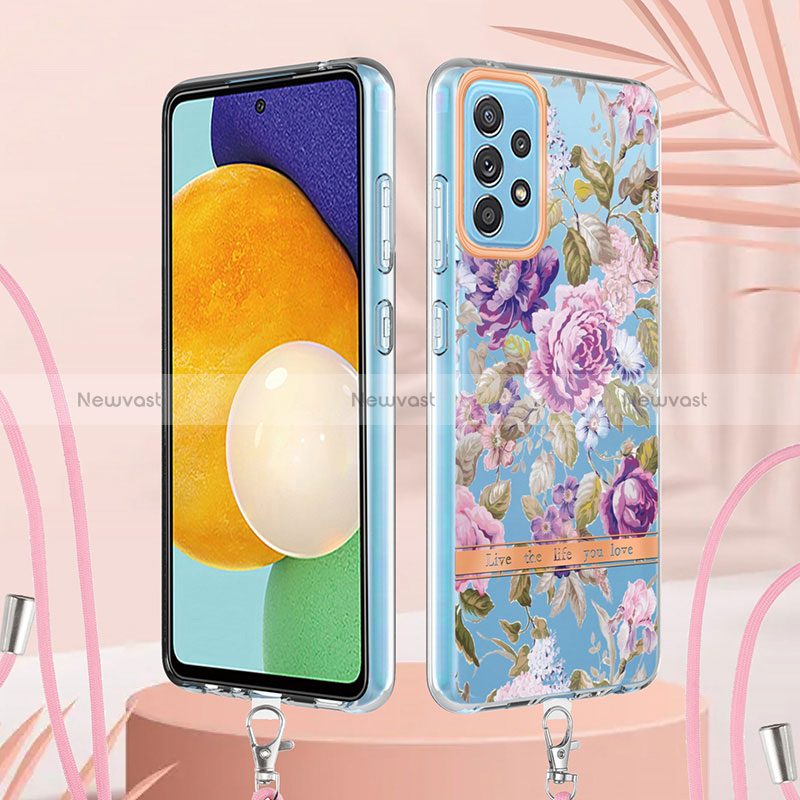 Silicone Candy Rubber Gel Fashionable Pattern Soft Case Cover with Lanyard Strap Y06B for Samsung Galaxy A52s 5G