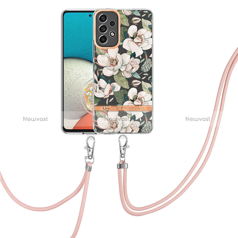 Silicone Candy Rubber Gel Fashionable Pattern Soft Case Cover with Lanyard Strap Y06B for Samsung Galaxy A53 5G