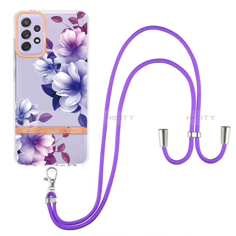 Silicone Candy Rubber Gel Fashionable Pattern Soft Case Cover with Lanyard Strap Y06B for Samsung Galaxy A72 4G