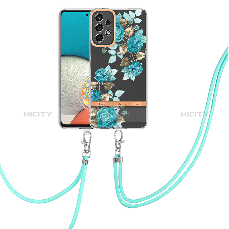 Silicone Candy Rubber Gel Fashionable Pattern Soft Case Cover with Lanyard Strap Y06B for Samsung Galaxy A73 5G