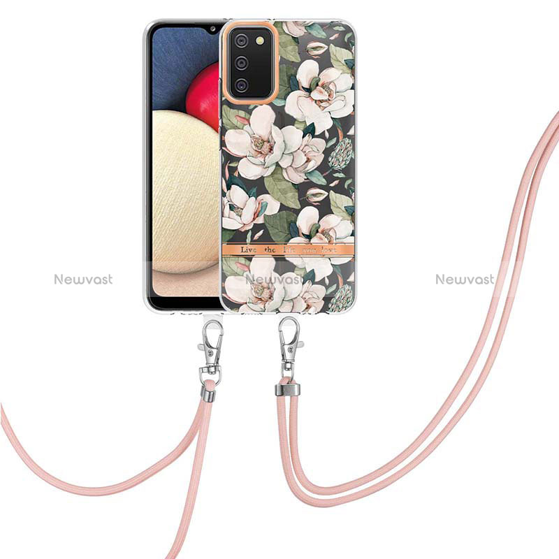 Silicone Candy Rubber Gel Fashionable Pattern Soft Case Cover with Lanyard Strap Y06B for Samsung Galaxy F02S SM-E025F