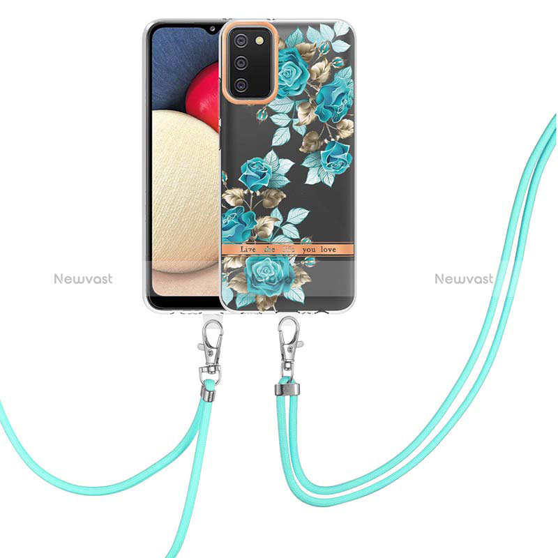 Silicone Candy Rubber Gel Fashionable Pattern Soft Case Cover with Lanyard Strap Y06B for Samsung Galaxy F02S SM-E025F