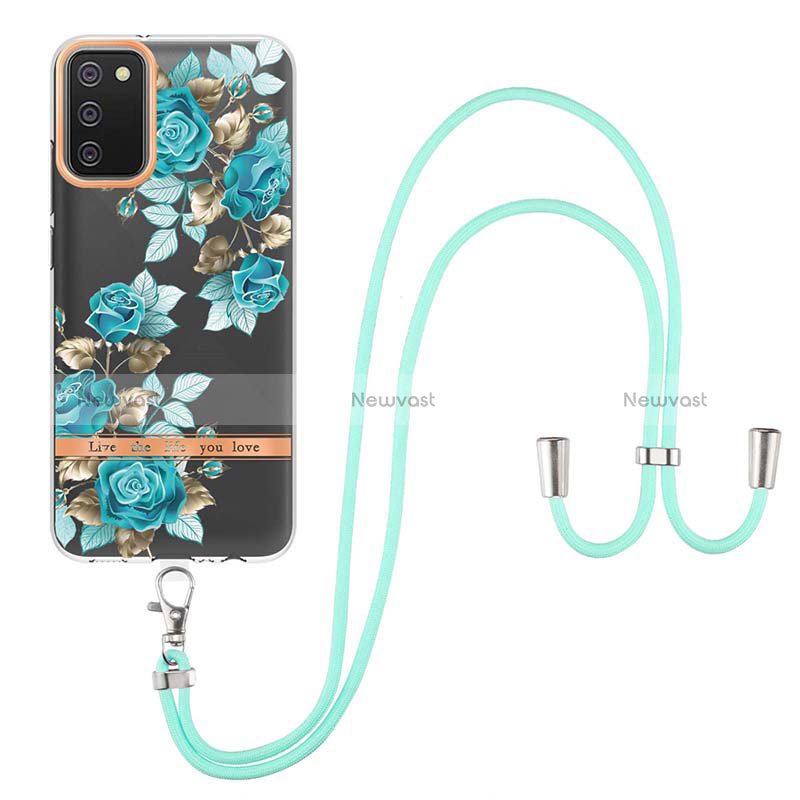 Silicone Candy Rubber Gel Fashionable Pattern Soft Case Cover with Lanyard Strap Y06B for Samsung Galaxy F02S SM-E025F