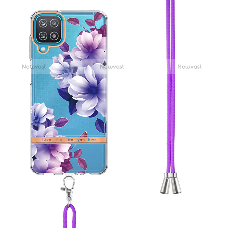 Silicone Candy Rubber Gel Fashionable Pattern Soft Case Cover with Lanyard Strap Y06B for Samsung Galaxy F12