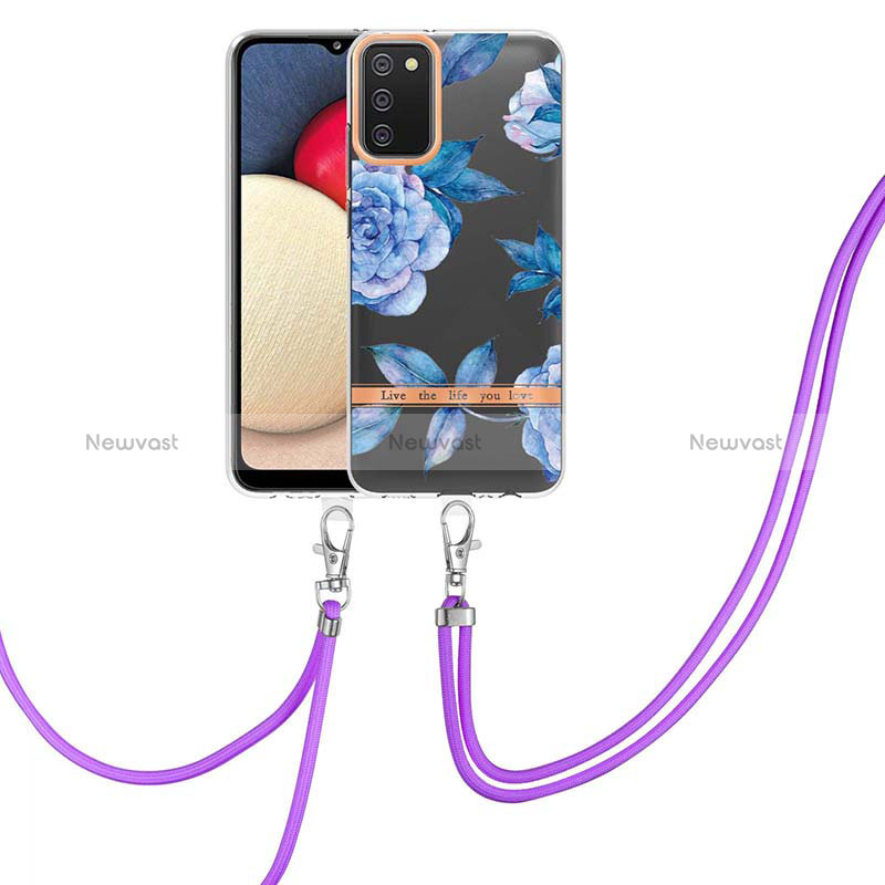 Silicone Candy Rubber Gel Fashionable Pattern Soft Case Cover with Lanyard Strap Y06B for Samsung Galaxy M02s