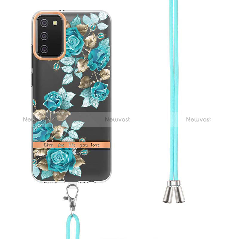 Silicone Candy Rubber Gel Fashionable Pattern Soft Case Cover with Lanyard Strap Y06B for Samsung Galaxy M02s