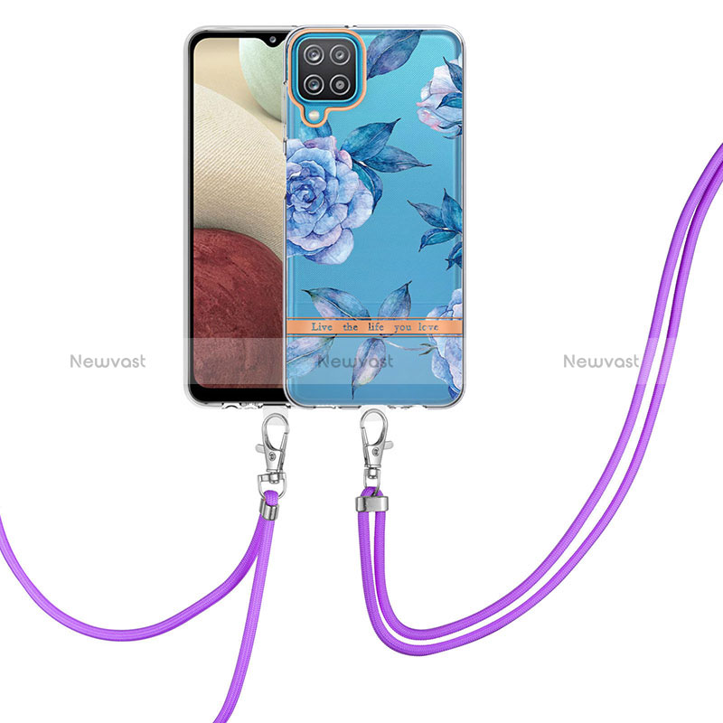 Silicone Candy Rubber Gel Fashionable Pattern Soft Case Cover with Lanyard Strap Y06B for Samsung Galaxy M12