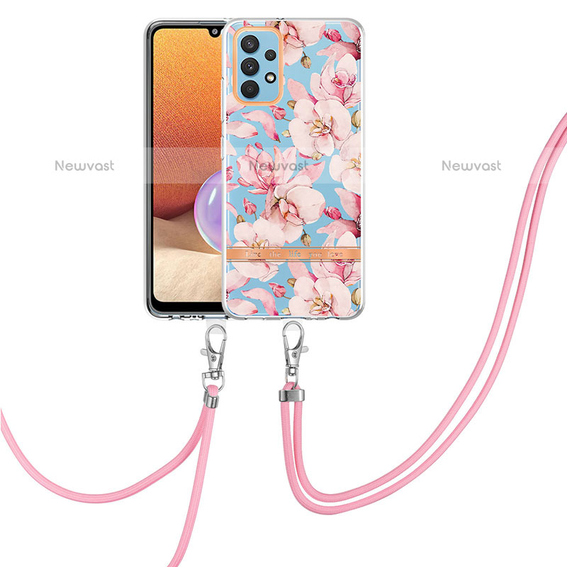 Silicone Candy Rubber Gel Fashionable Pattern Soft Case Cover with Lanyard Strap Y06B for Samsung Galaxy M32 5G