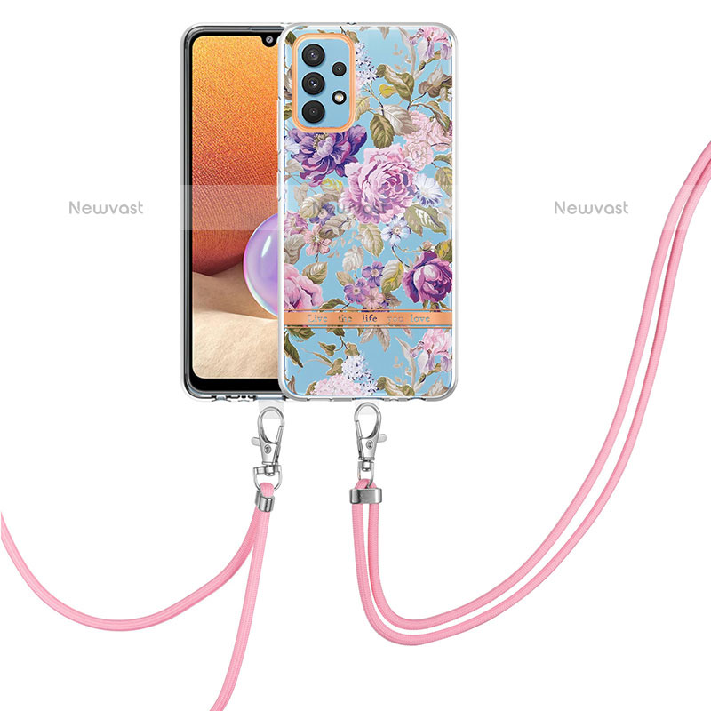 Silicone Candy Rubber Gel Fashionable Pattern Soft Case Cover with Lanyard Strap Y06B for Samsung Galaxy M32 5G