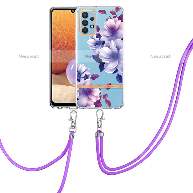Silicone Candy Rubber Gel Fashionable Pattern Soft Case Cover with Lanyard Strap Y06B for Samsung Galaxy M32 5G