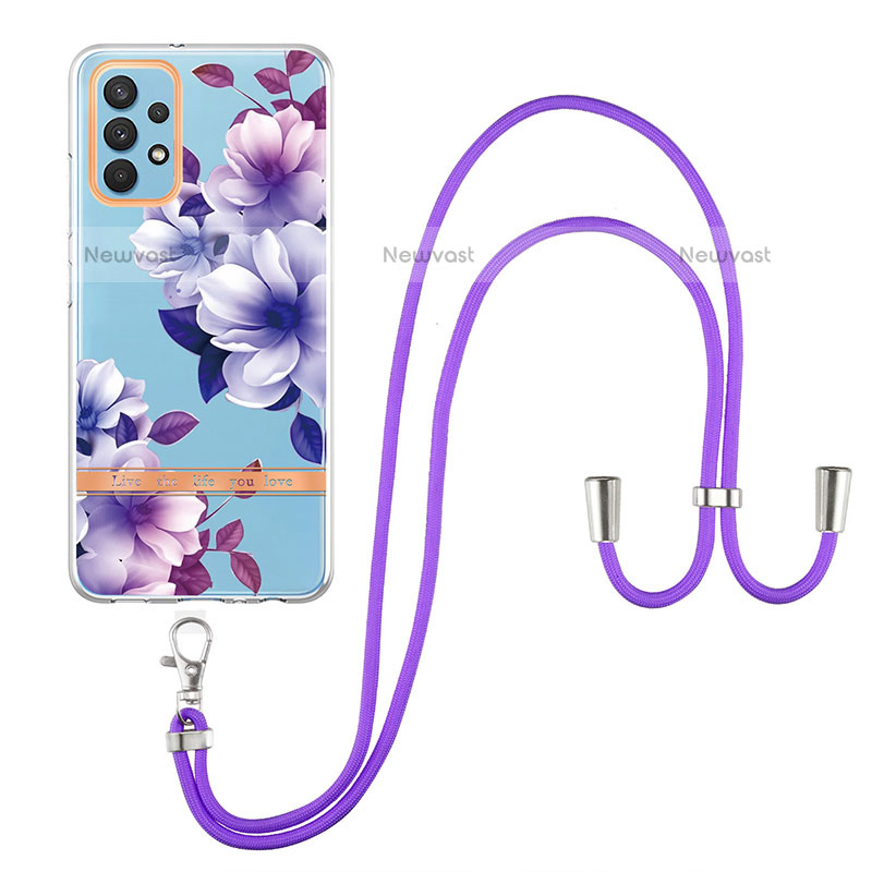 Silicone Candy Rubber Gel Fashionable Pattern Soft Case Cover with Lanyard Strap Y06B for Samsung Galaxy M32 5G