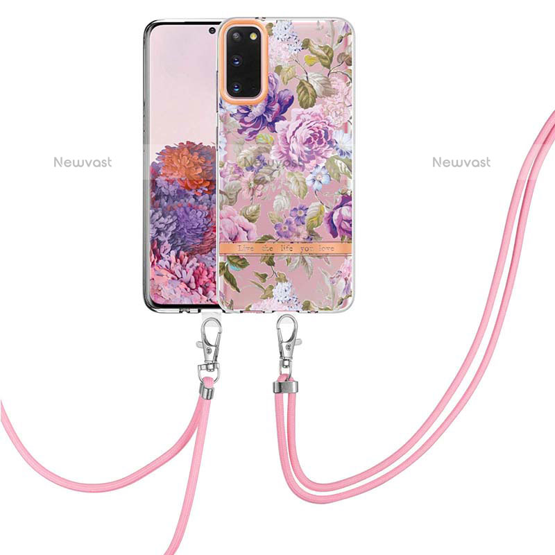 Silicone Candy Rubber Gel Fashionable Pattern Soft Case Cover with Lanyard Strap Y06B for Samsung Galaxy S20