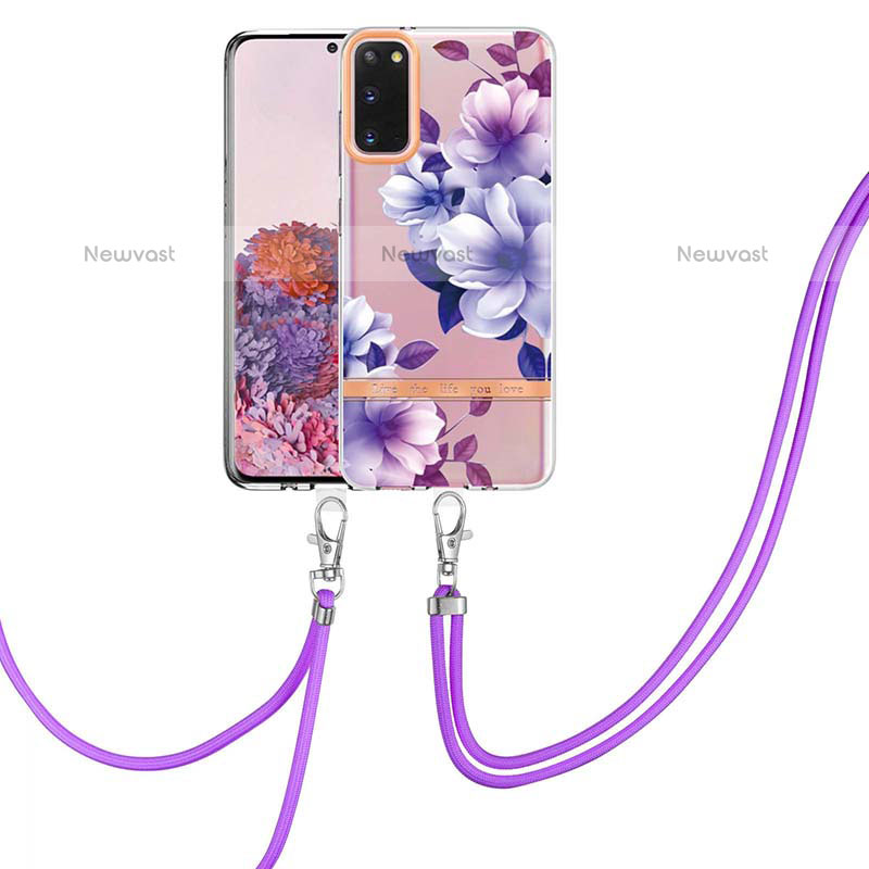 Silicone Candy Rubber Gel Fashionable Pattern Soft Case Cover with Lanyard Strap Y06B for Samsung Galaxy S20 5G