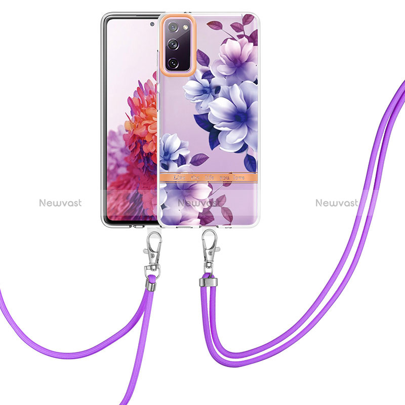 Silicone Candy Rubber Gel Fashionable Pattern Soft Case Cover with Lanyard Strap Y06B for Samsung Galaxy S20 FE 4G