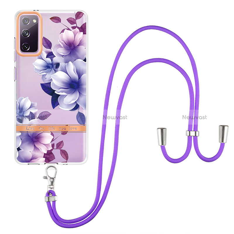 Silicone Candy Rubber Gel Fashionable Pattern Soft Case Cover with Lanyard Strap Y06B for Samsung Galaxy S20 FE 4G