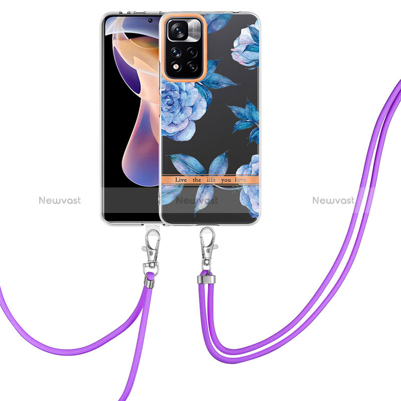 Silicone Candy Rubber Gel Fashionable Pattern Soft Case Cover with Lanyard Strap Y06B for Xiaomi Mi 11i 5G (2022) Blue