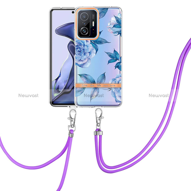 Silicone Candy Rubber Gel Fashionable Pattern Soft Case Cover with Lanyard Strap Y06B for Xiaomi Mi 11T 5G Blue