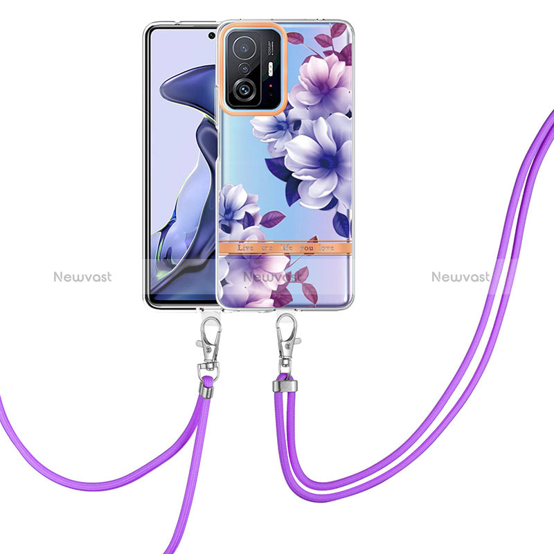 Silicone Candy Rubber Gel Fashionable Pattern Soft Case Cover with Lanyard Strap Y06B for Xiaomi Mi 11T 5G Purple