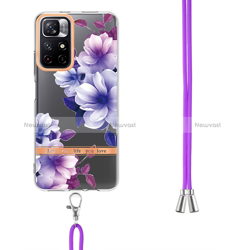 Silicone Candy Rubber Gel Fashionable Pattern Soft Case Cover with Lanyard Strap Y06B for Xiaomi Poco M4 Pro 5G