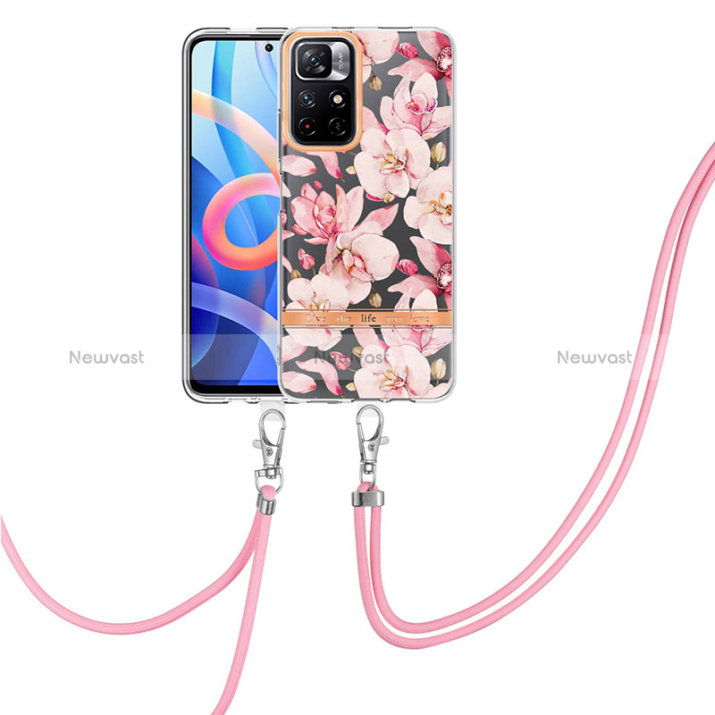 Silicone Candy Rubber Gel Fashionable Pattern Soft Case Cover with Lanyard Strap Y06B for Xiaomi Poco M4 Pro 5G Pink