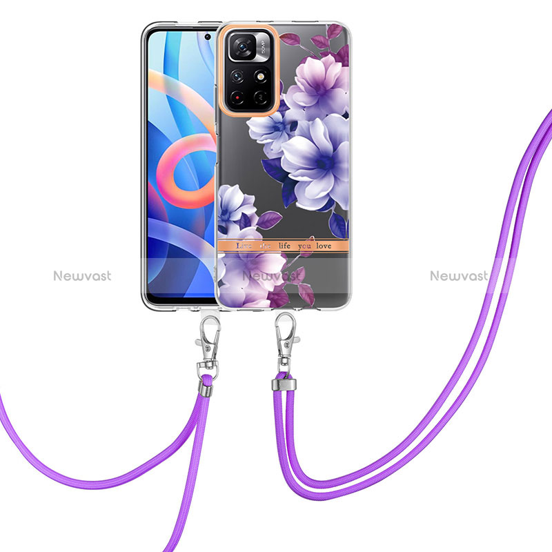 Silicone Candy Rubber Gel Fashionable Pattern Soft Case Cover with Lanyard Strap Y06B for Xiaomi Poco M4 Pro 5G Purple