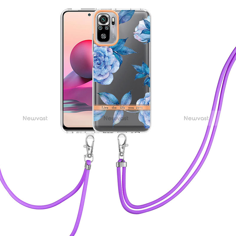 Silicone Candy Rubber Gel Fashionable Pattern Soft Case Cover with Lanyard Strap Y06B for Xiaomi Poco M5S Blue