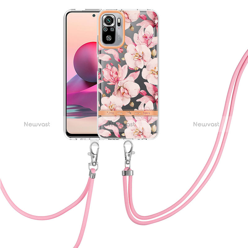 Silicone Candy Rubber Gel Fashionable Pattern Soft Case Cover with Lanyard Strap Y06B for Xiaomi Poco M5S Pink