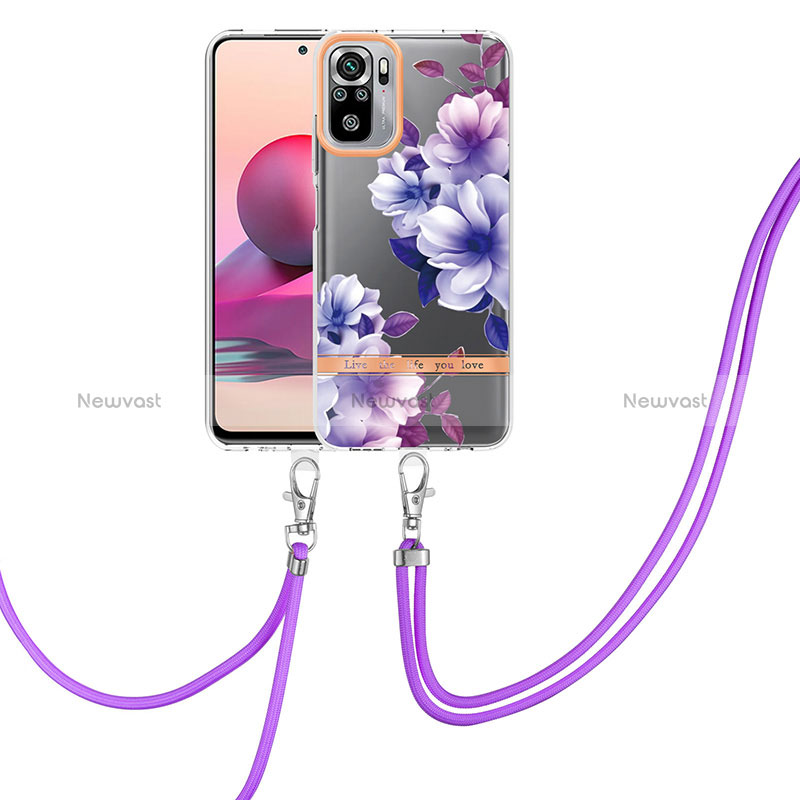 Silicone Candy Rubber Gel Fashionable Pattern Soft Case Cover with Lanyard Strap Y06B for Xiaomi Poco M5S Purple