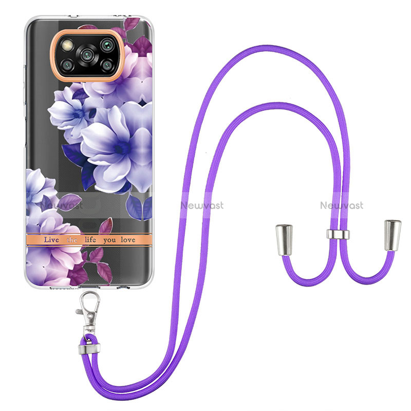 Silicone Candy Rubber Gel Fashionable Pattern Soft Case Cover with Lanyard Strap Y06B for Xiaomi Poco X3 NFC