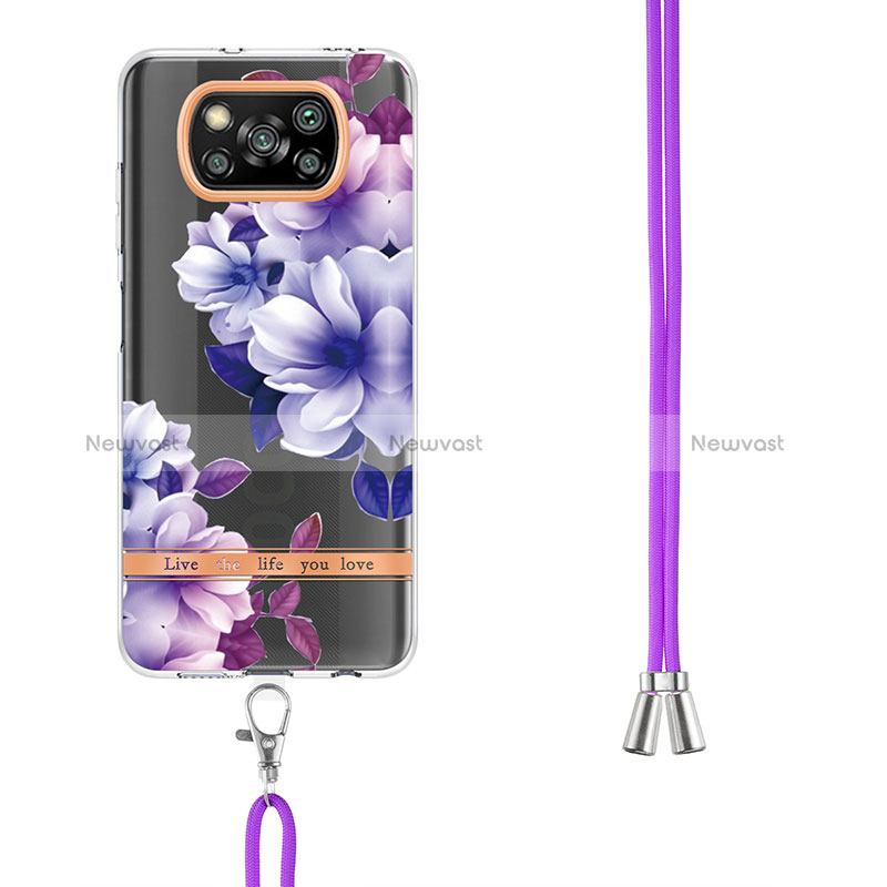 Silicone Candy Rubber Gel Fashionable Pattern Soft Case Cover with Lanyard Strap Y06B for Xiaomi Poco X3 NFC