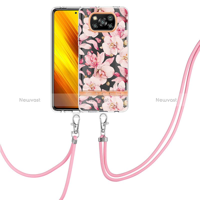 Silicone Candy Rubber Gel Fashionable Pattern Soft Case Cover with Lanyard Strap Y06B for Xiaomi Poco X3 Pro