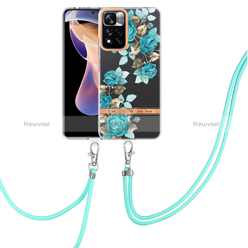 Silicone Candy Rubber Gel Fashionable Pattern Soft Case Cover with Lanyard Strap Y06B for Xiaomi Poco X4 NFC Cyan