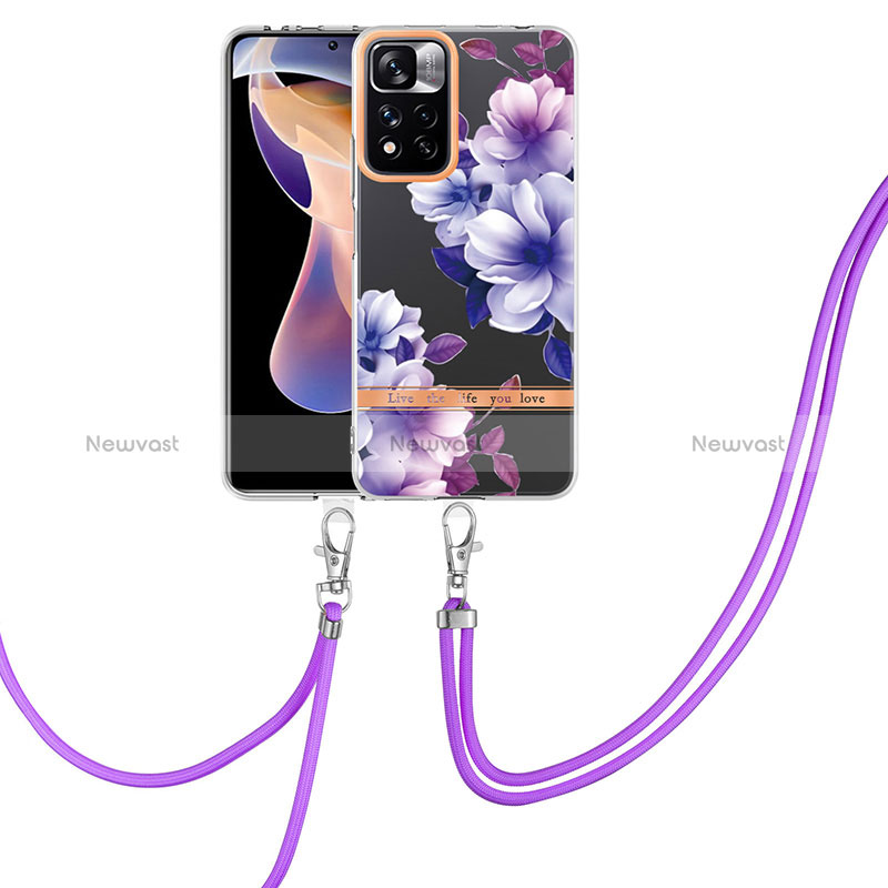 Silicone Candy Rubber Gel Fashionable Pattern Soft Case Cover with Lanyard Strap Y06B for Xiaomi Poco X4 NFC Purple