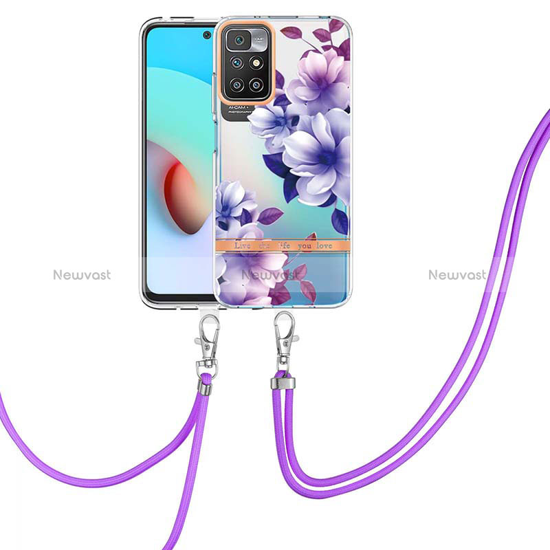 Silicone Candy Rubber Gel Fashionable Pattern Soft Case Cover with Lanyard Strap Y06B for Xiaomi Redmi 10 4G