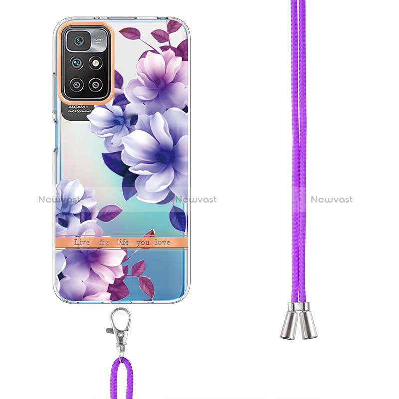 Silicone Candy Rubber Gel Fashionable Pattern Soft Case Cover with Lanyard Strap Y06B for Xiaomi Redmi 10 4G