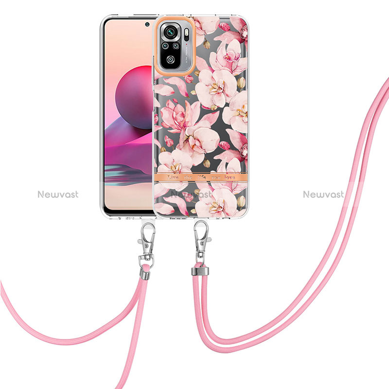 Silicone Candy Rubber Gel Fashionable Pattern Soft Case Cover with Lanyard Strap Y06B for Xiaomi Redmi Note 10 4G Pink