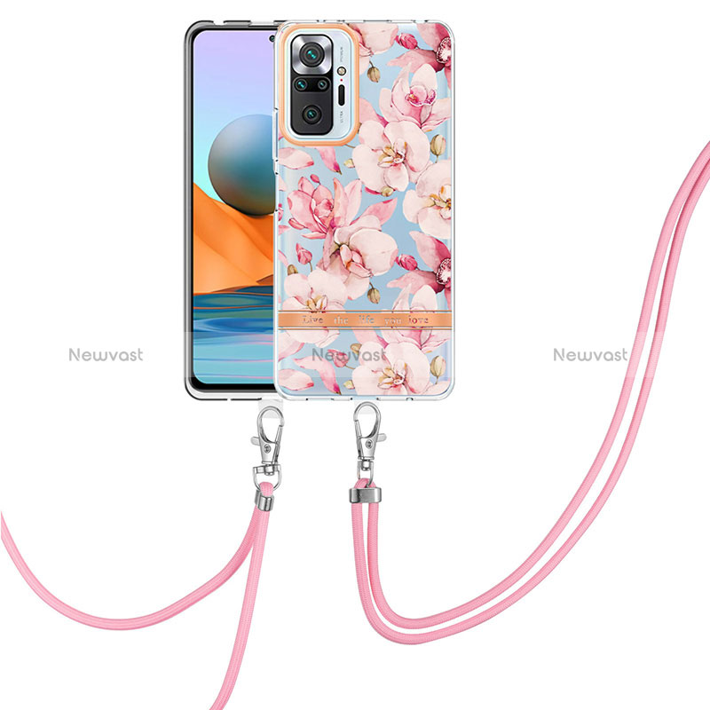 Silicone Candy Rubber Gel Fashionable Pattern Soft Case Cover with Lanyard Strap Y06B for Xiaomi Redmi Note 10 Pro 4G Pink