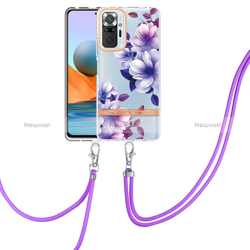 Silicone Candy Rubber Gel Fashionable Pattern Soft Case Cover with Lanyard Strap Y06B for Xiaomi Redmi Note 10 Pro 4G Purple